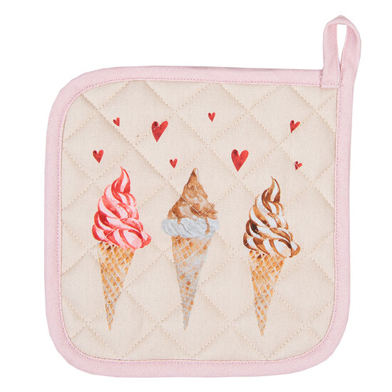 Clayre & Eef | Pannenlap Kind Beige Roze 16x16 cm | FAS45K