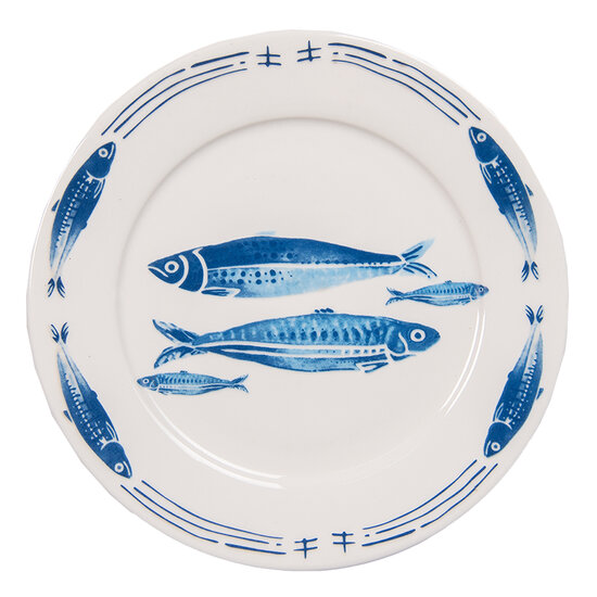 Clayre & Eef | Servies Dinerbord Wit Blauw ø 26x2 cm | FIBFP