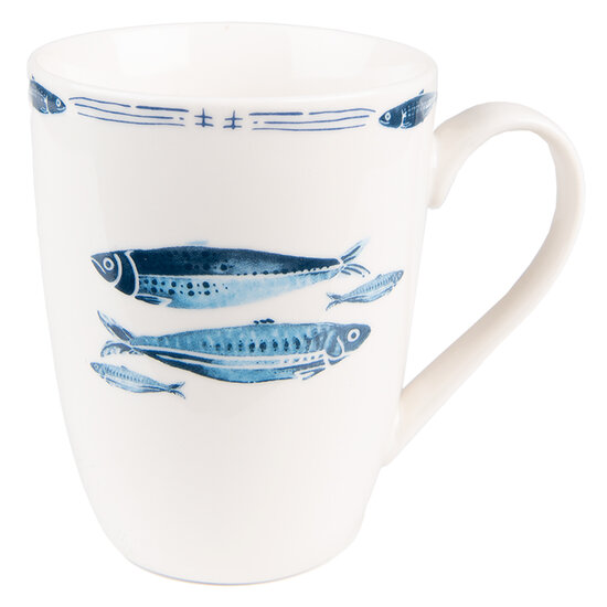 Clayre & Eef | Mok Wit Blauw 12x9x11 cm / 330 ml | FIBMU