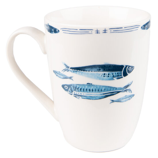 Clayre & Eef | Mok Wit Blauw 12x9x11 cm / 330 ml | FIBMU