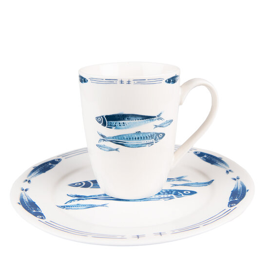 Clayre & Eef | Mok Wit Blauw 12x9x11 cm / 330 ml | FIBMU