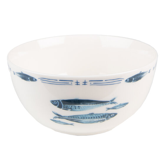Clayre & Eef | Soepkom Wit Blauw ø 14x7 cm / 500 ml | FIBPU