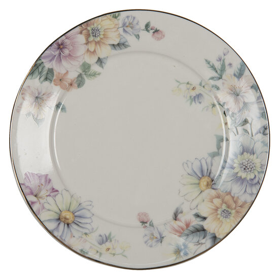 Clayre & Eef | Servies Ontbijtbord Beige, Roze ø 20x2 cm | FLODP