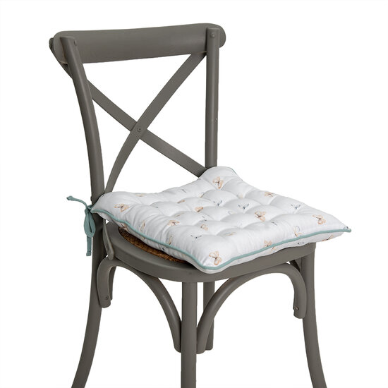 Clayre & Eef | Stoelkussen Foam Wit, Groen 40x40x4 cm | FOB29