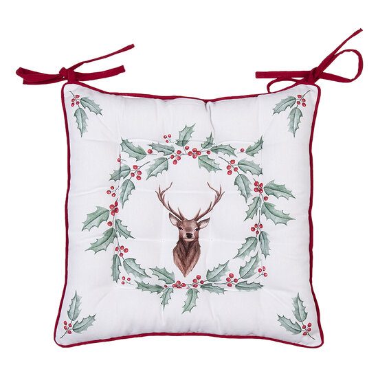 Clayre & Eef | Stoelkussen Foam Wit, Rood 40x40x4 cm | HCH29