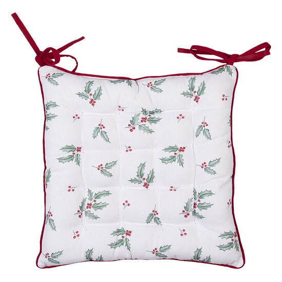 Clayre & Eef | Stoelkussen Foam Wit, Rood 40x40x4 cm | HCH29