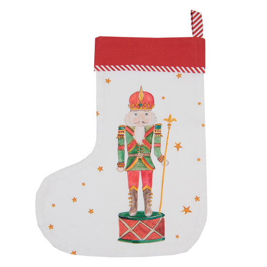 Clayre & Eef | Kerstsok Decoratie Kerstsok Wit, Rood 30x1x40 cm | HLC203-1