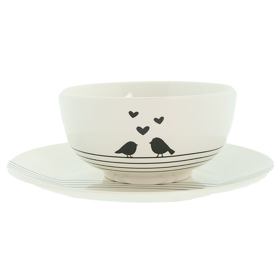 Clayre & Eef | Soepkom Wit, Zwart ø 14x7 cm / 500 ml | LBSBO
