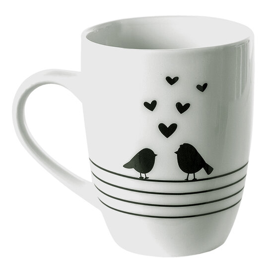 Clayre & Eef | Mok Wit, Zwart 12x8x10 cm / 350 ml | LBSMU