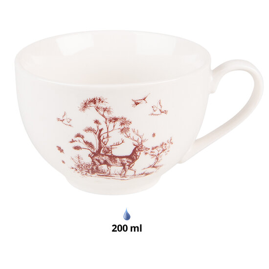 Clayre & Eef | Kop en schotel Beige Rood 12x9x6 cm / ø 14x2 cm / 200 ml | PFTKS