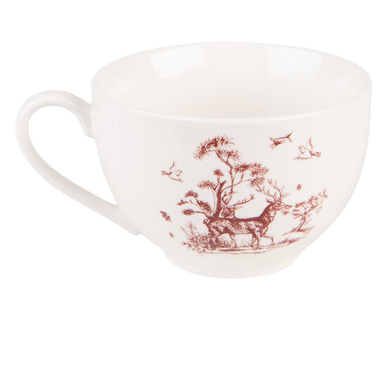Clayre & Eef | Kop en schotel Beige Rood 12x9x6 cm / ø 14x2 cm / 200 ml | PFTKS