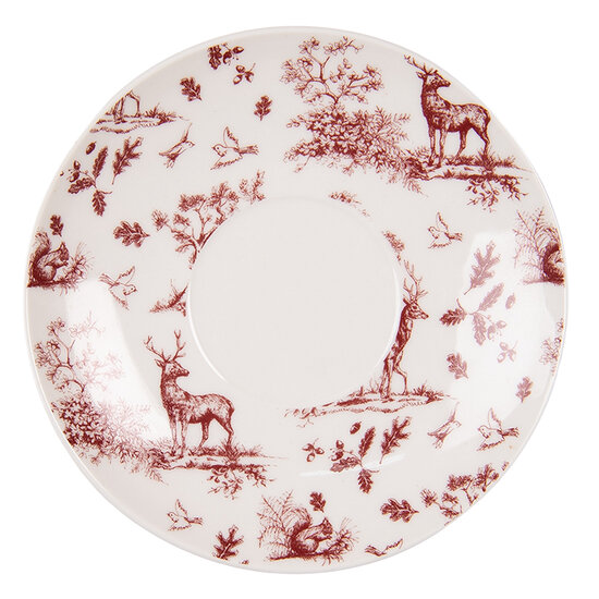 Clayre & Eef | Kop en schotel Beige Rood 12x9x6 cm / ø 14x2 cm / 200 ml | PFTKS