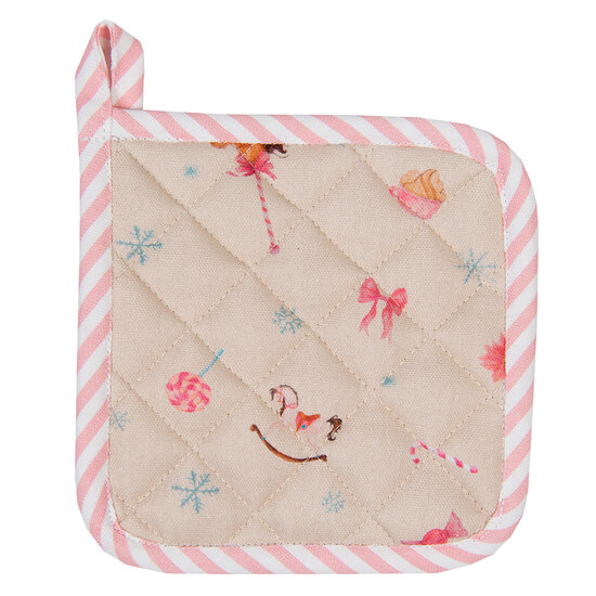 Clayre & Eef | Pannenlap Kind Beige Roze 16x16 cm | PNC45K