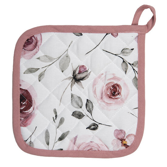 Clayre & Eef | Pannenlap Wit, Roze 20x20 cm | RUR45