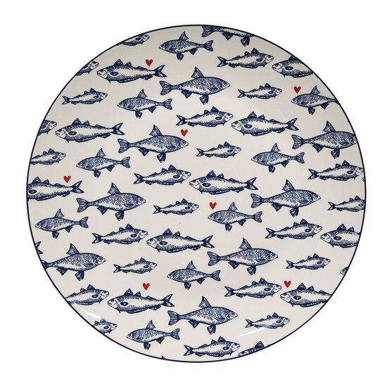 Clayre & Eef | Servies Groot Bord Wit Blauw ø 26x2 cm | SSFFP