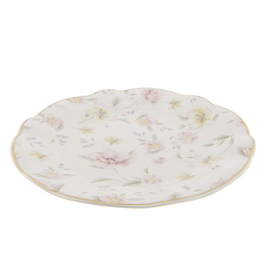 Clayre & Eef | Servies Ontbijtbord Wit Roze ø 19x2 cm | TWFDP