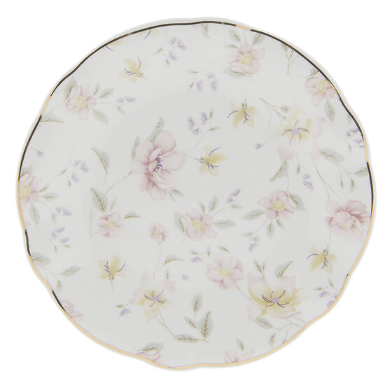 Clayre & Eef | Servies Ontbijtbord Wit Roze ø 19x2 cm | TWFDP