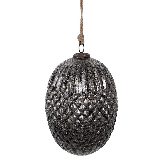 Clayre & Eef | Kerstbal Zwart Grijs ø 17x25 cm | 6GL4531L