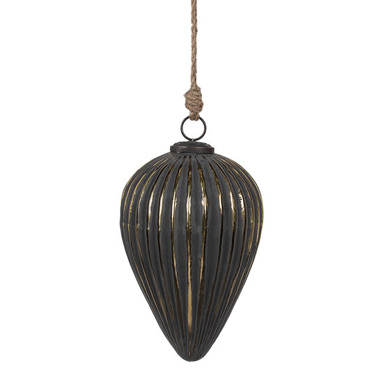 Clayre & Eef | Kerstbal Zwart Zilverkleurig ø 14x20 cm | 6GL4526M