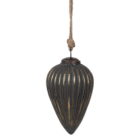 Clayre & Eef | Kerstbal Zwart Zilverkleurig ø 10x13 cm | 6GL4526S