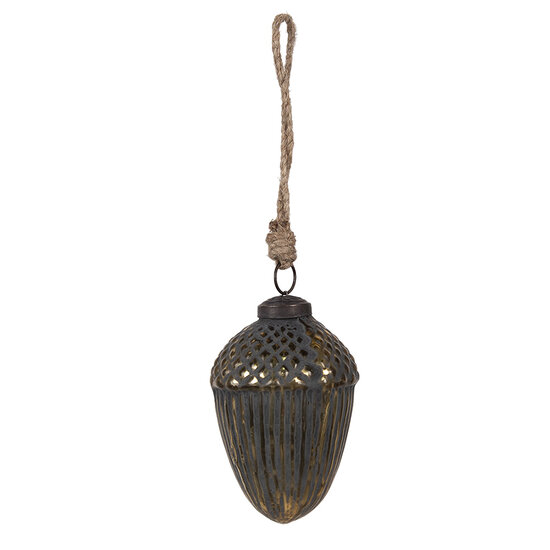 Clayre & Eef | Kerstbal Zwart Goudkleurig ø 7x10 cm | 6GL4528S