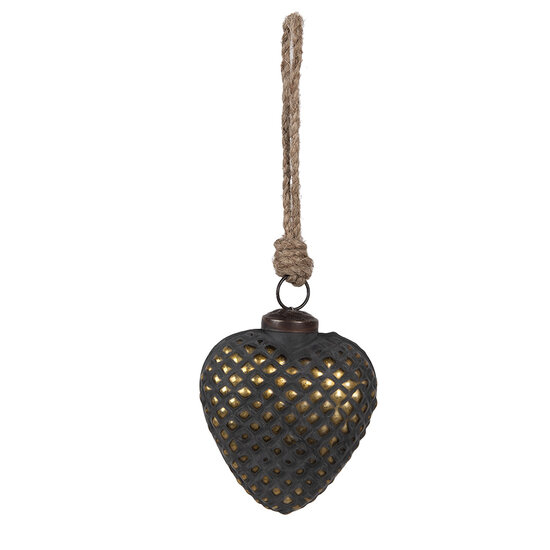 Clayre & Eef | Kerstbal Zwart Goudkleurig 8x4x9 cm | 6GL4529M