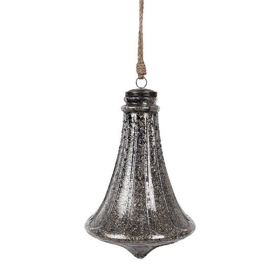 Clayre & Eef | Kerstbal Zwart Zilverkleurig ø 17x27 cm | 6GL4532M