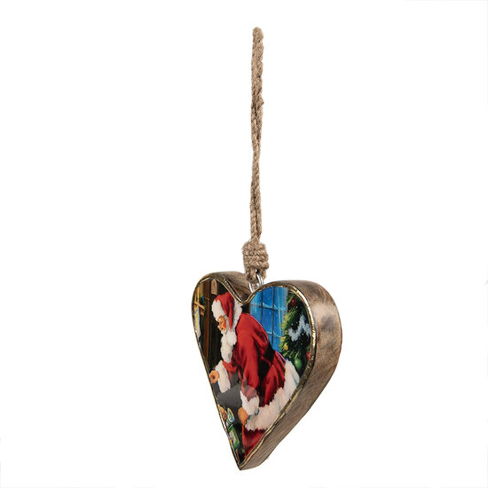 Clayre & Eef | Decoratie hanger Hart Rood Bruin 13x2x13 cm | 6H2386L
