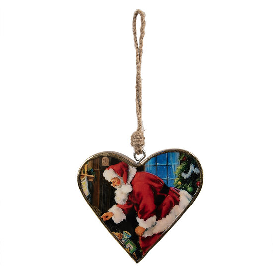 Clayre & Eef | Decoratie hanger Hart Rood Bruin 13x2x13 cm | 6H2386L