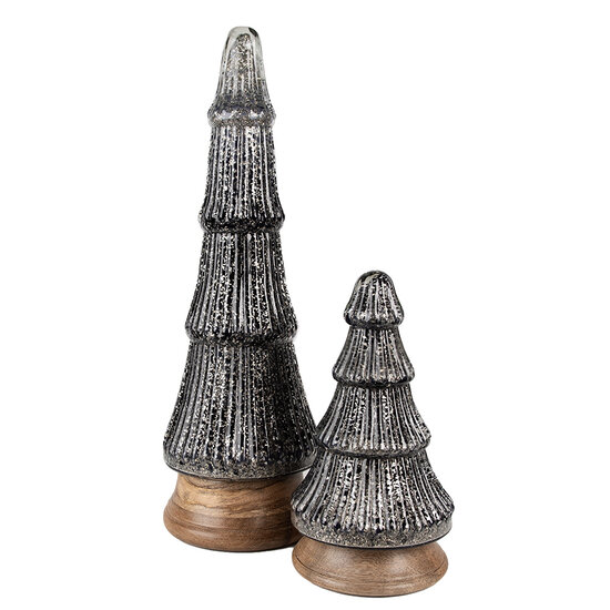 Clayre & Eef | Kerstdecoratie Kerstboom Zilverkleurig Zwart ø 13x24 cm | 65386