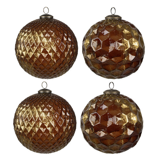 Clayre & Eef | Kerstballen Set van 4 Goudkleurig 33x33x16 cm / ø 15x15 cm | 6GL4511