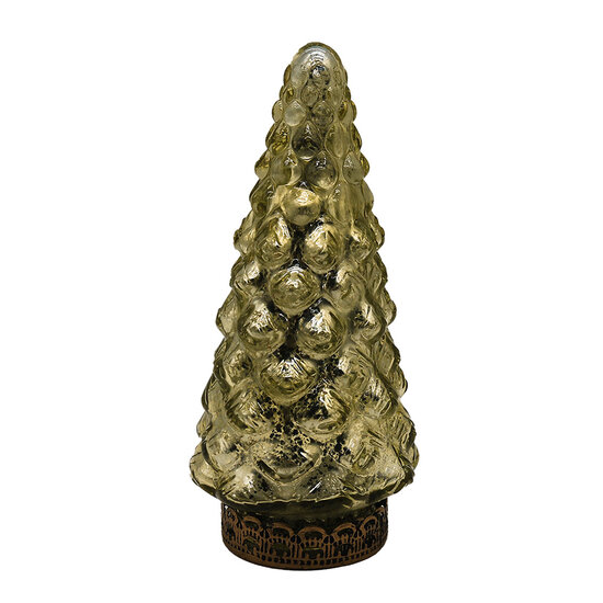 Clayre & Eef | Kerstdecoratie Beeld Kerstboom met LED Goudkleurig ø 8x16 cm | 6GL4560
