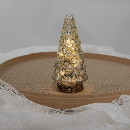 Clayre & Eef | Kerstdecoratie Beeld Kerstboom met LED Goudkleurig ø 8x16 cm | 6GL4560