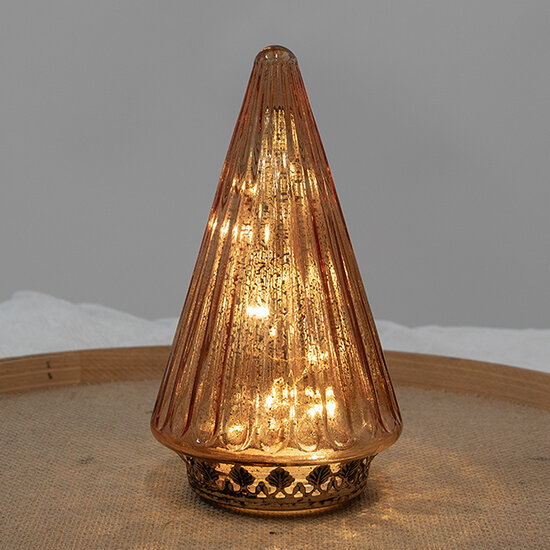Clayre & Eef | Kerstdecoratie Beeld Kerstboom met LED Koperkleurig ø 11x19 cm | 6GL4571KO