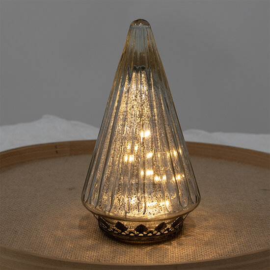 Clayre & Eef | Kerstdecoratie Beeld Kerstboom met LED Zilverkleurig ø 11x19 cm | 6GL4571ZI