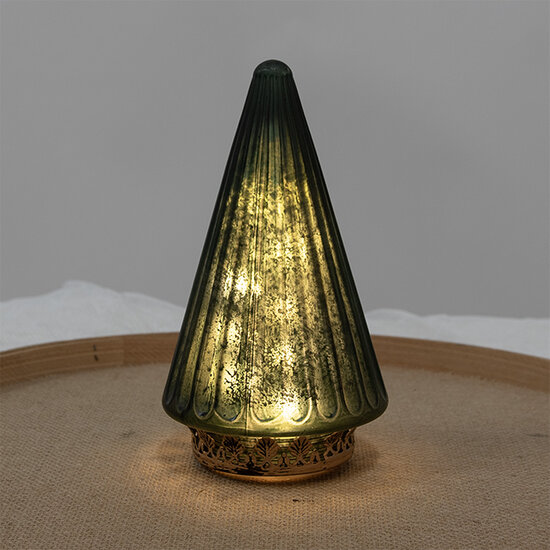 Clayre & Eef | Kerstdecoratie Beeld Kerstboom met LED Groen ø 11x19 cm | 6GL4576