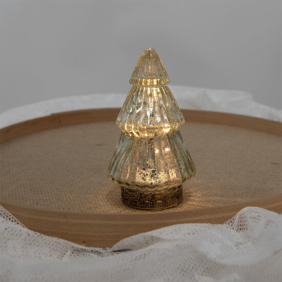 Clayre & Eef | Kerstdecoratie Beeld Kerstboom met LED Zilverkleurig ø 8x14 cm | 6GL4601
