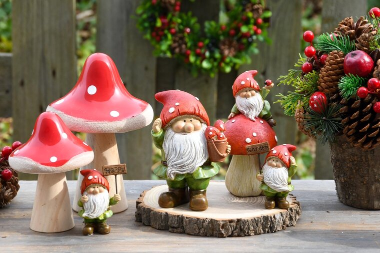 Dekoratief | Tuinkabouter 'Happy Garden', groen/rood, resina, 6x3x8cm, set van 2 stuks | A245148
