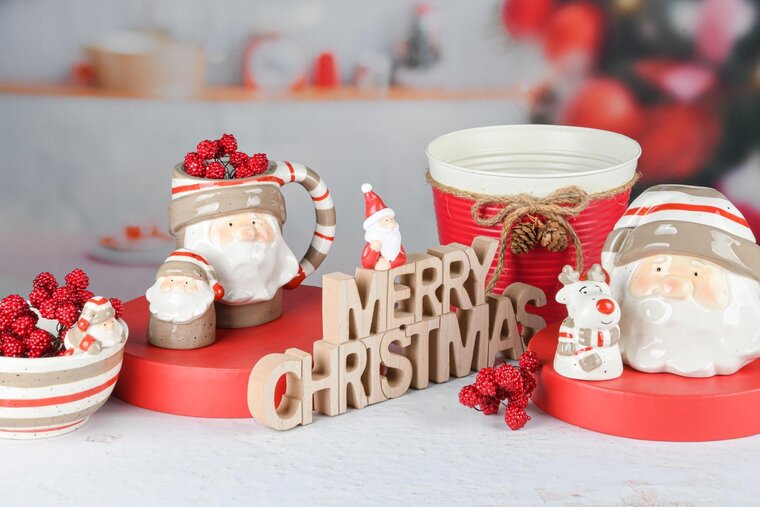 Dekoratief | Deco 'Merry Christmas' m/santa, hout, 30x4x17cm | A245568