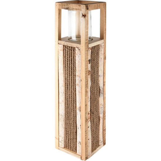 Dekoratief | Windlicht naturel, hout/glas, 15x15x70cm | A245600