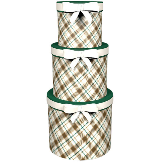 Dekoratief | Set 3 tondozen m/strik 'Nordic Check', 23x23x20cm | A245829
