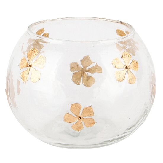 Dekoratief | Theelichthouder 'Golden Flower', glas, 13x13x10cm | A248010