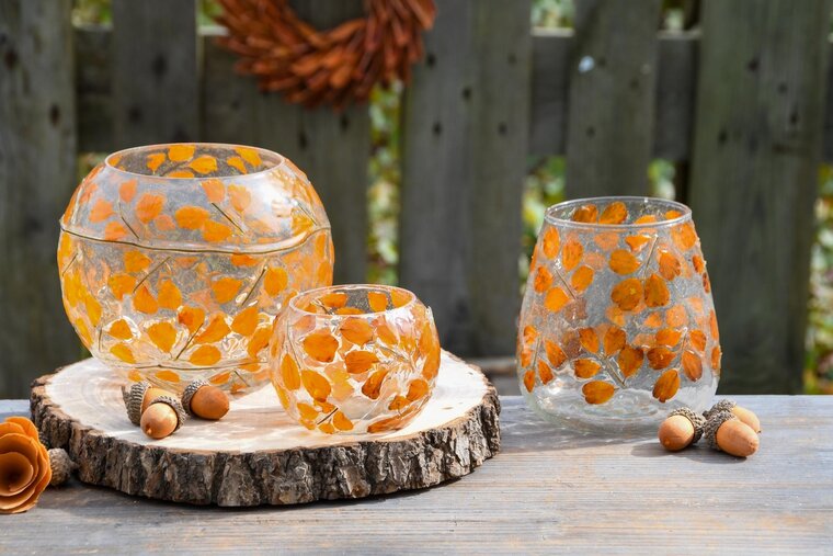 Dekoratief | Theelichthouder 'Little Leaves', transparant, glas, 14x14x12cm | A248040