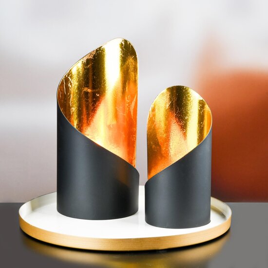 Dekoratief | Set 2 theelichthouders 'Spiral', goud/zwart, metaal, 10x10x21cm | A248245