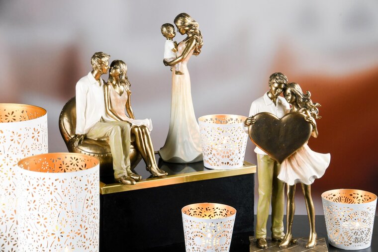 Dekoratief | Theelichthouder 'Mandala', wit/goud, metaal, 7x7x7cm, set van 3 stuks | A248313