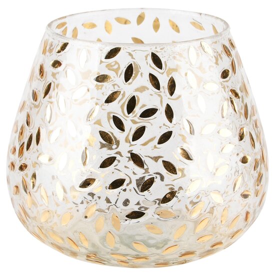 Dekoratief | Theelichthouder 'Golden Leaf', glas, 14x14x14cm | A248444