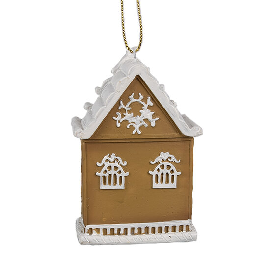 Clayre & Eef | Decoratie hanger huisje Bruin Wit 6x4x9 cm | 6PR4212