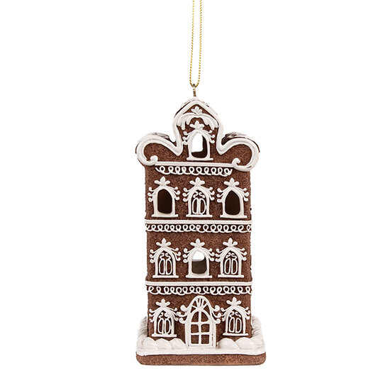 Clayre & Eef | Decoratie hanger huisje met LED Bruin 6x6x12 cm | 6PR4360