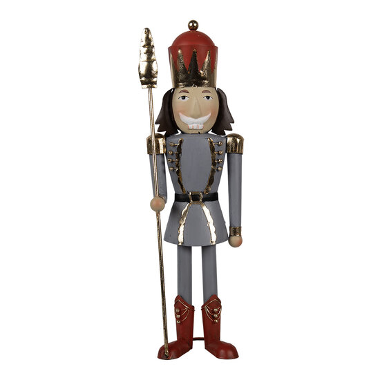 Clayre & Eef | Decoratie Beeld Notenkraker Grijs Rood 12x9x36 cm | 6Y5608