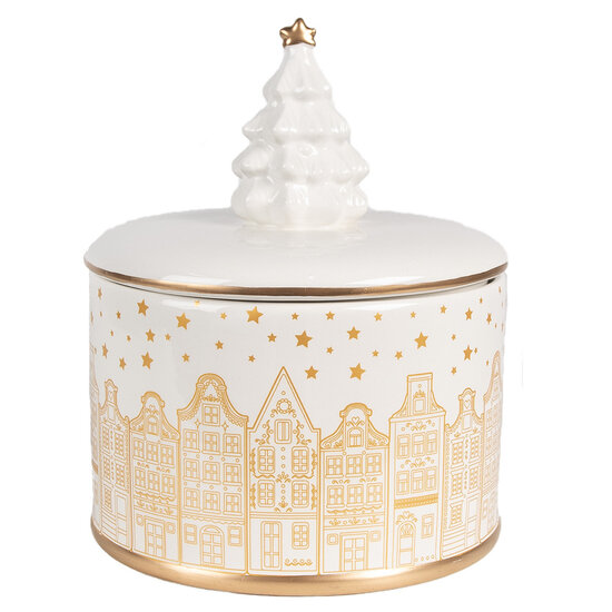 Clayre & Eef | Voorraadpot met deksel Wit Goudkleurig ø 15x19 cm | 6CE1737